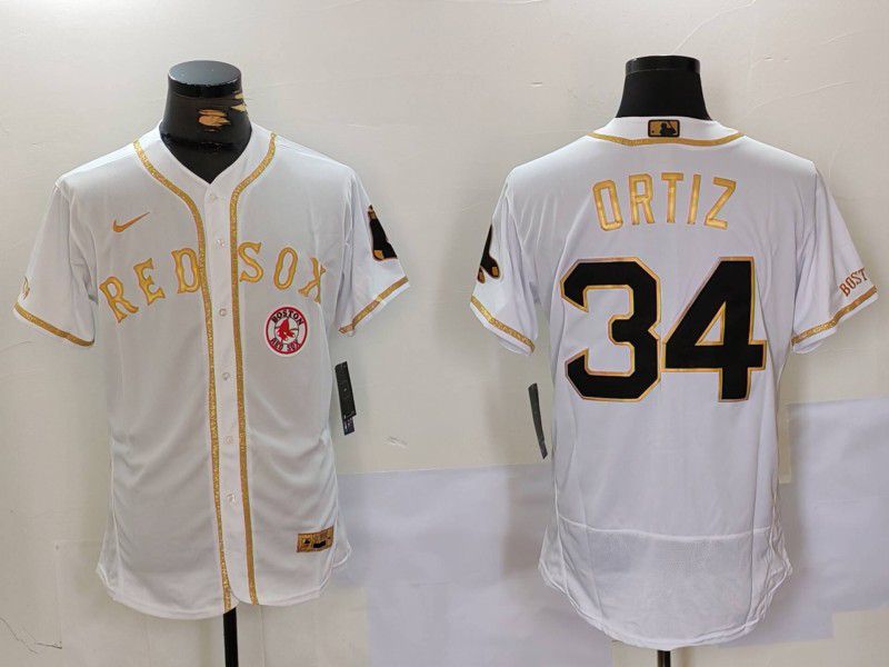 Men Boston Red Sox #34 Ortiz White gold Elite 2024 Nike MLB Jersey style 9022->boston red sox->MLB Jersey